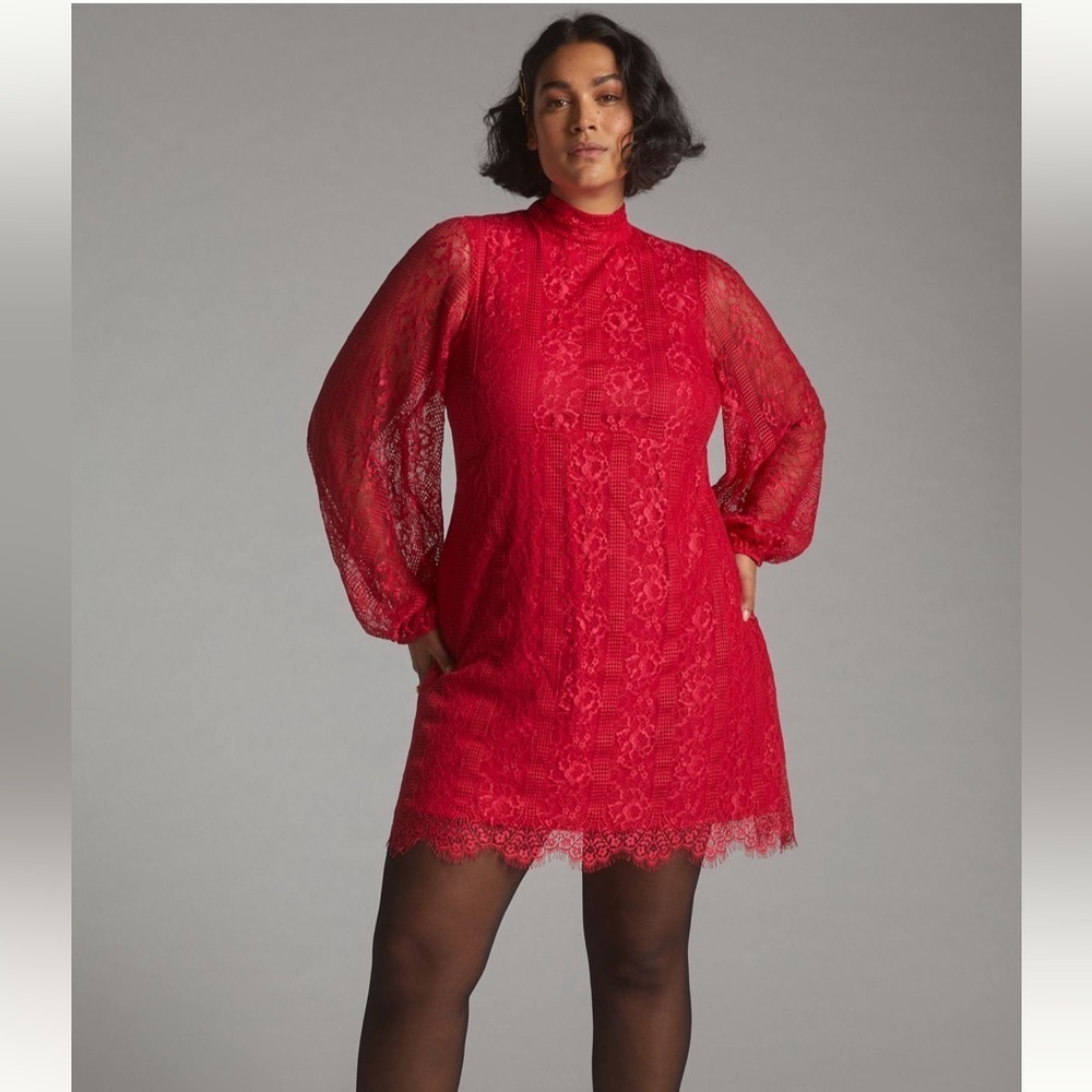 Maeve Anthropologie Plus Size Open-Back Lace Mini Dress, Berry Red, 22W, NWT